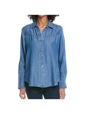 Beachlunchlounge Medium Wash Denim Button-Up Shirt XS